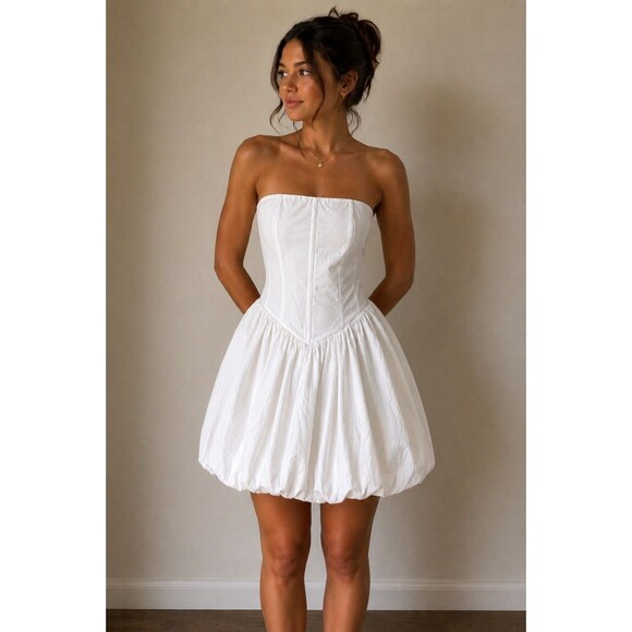 Dresses & Skirts - LENA White Bubble Hem Mini Dress Corset Style Coquette Balletcore XS